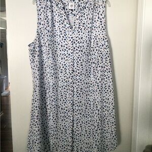 CAbi White and Blue Sleeveless Dress or Long Vest